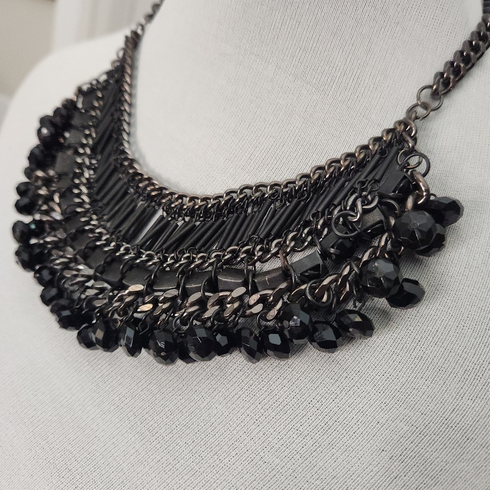 Jet Black Glass‎ Layered Necklace